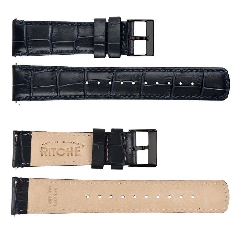 Ritche Quick Release Leather Watch Bands Genuine Leather Watch Strap for Samsung Galaxy Watch 6 Band Classic 43mm 47mm 40mm 44mm 18mm, 20mm or 22mm for Men and Women, Navy Blue / Black, 20mm, Classic - Image 3